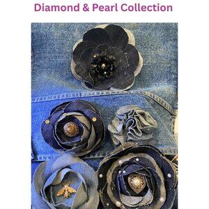Handmade Denim Diamond & Pearl Brooches